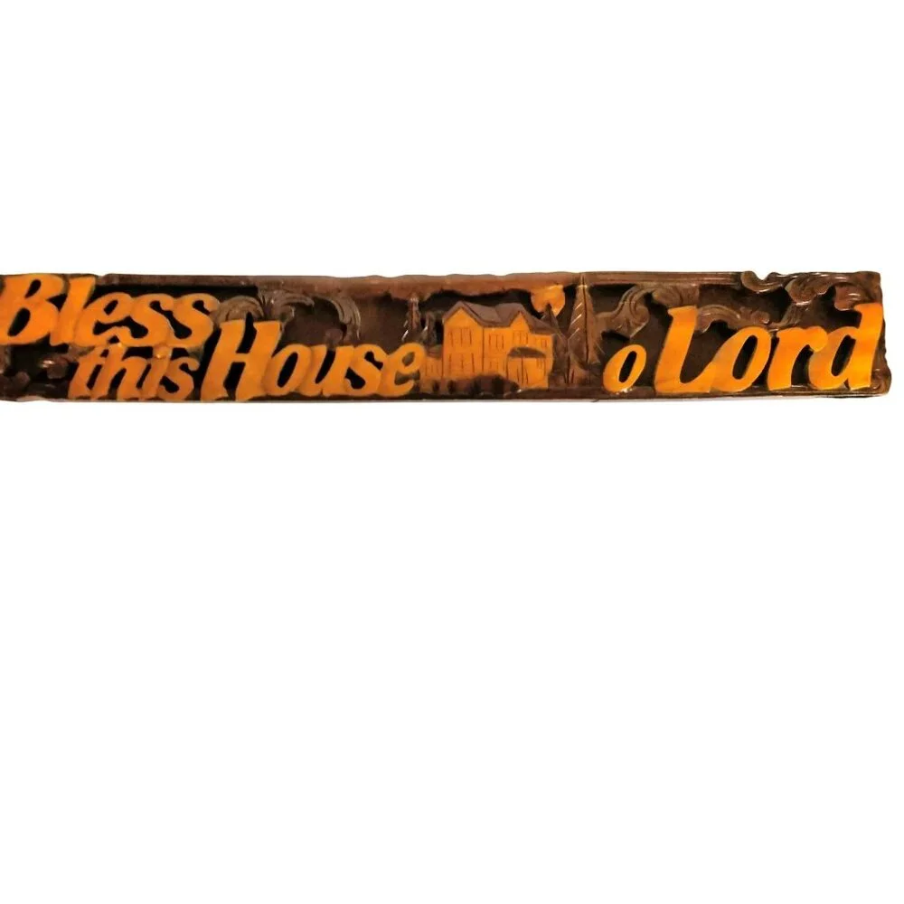 Bless This House O Lord Wooden Wall Decor Plaque Brown Rustic Cabin Spiritual